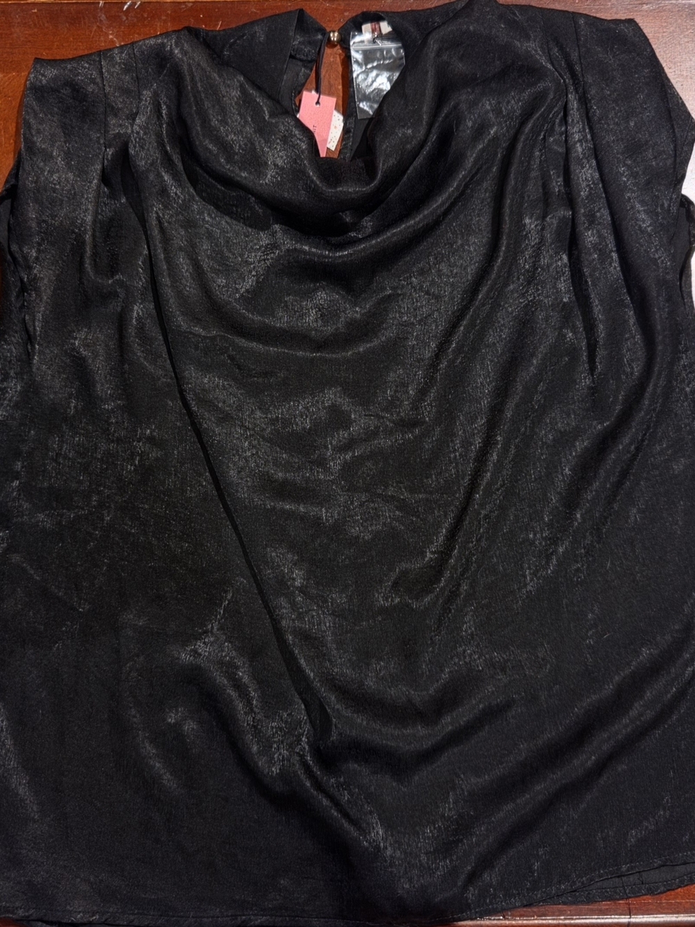NWT Andree By Unit Black Satiny Cowl Neck Sleeveless Blouse Size M